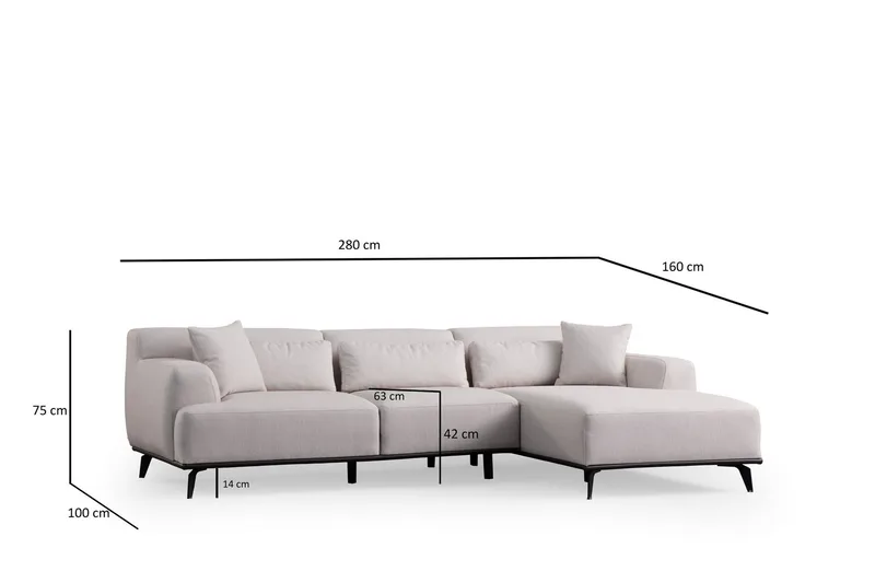 Jaguar 4-seters Sofa med Divan - Hvit - Møbler - Sofaer - Sofaer med sjeselong - 4 seters sofa med divan