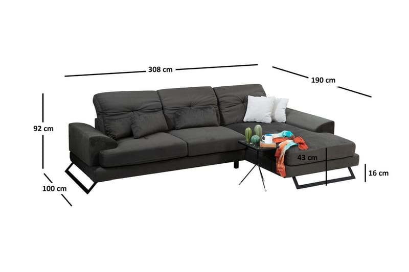 Jaraad Hjørnesofa med Divan Høyre - Svart - Møbler - Sofaer - Sofaer med sjeselong