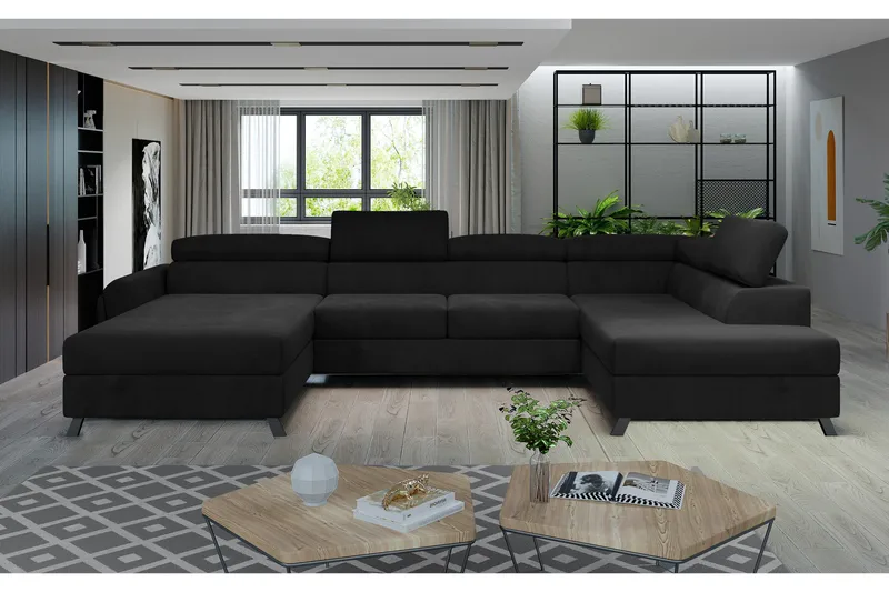 Josette U-sofa med Divan Venstre, Svart