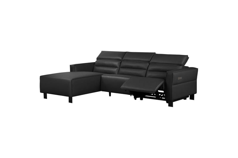 Reclinersofa med hjørne Loft24 Hjørnesofa Loft24 Carpari med elektrisk recliner Svart Venstrevendt Belfast-stoff - Møbler - Sofaer - Reclinersofaer - 3 seters kinosofa & reclinersofa