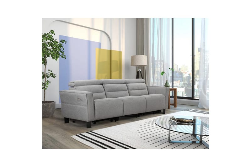 Carpari Dyp 3-seter Kinosofa 224 cm med Recliner i Stoff - Grå - Møbler - Sofaer - Reclinersofaer