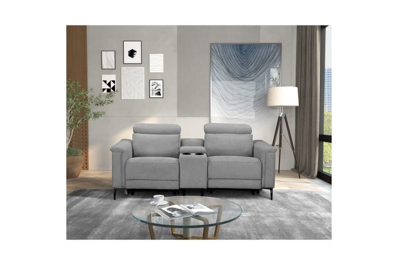 Lund 2-seter Reclinersofa 194 cm med Oppbevaring i Manchesterstoff - Grå - Møbler - Sofaer - Reclinersofaer - 2 seters kinosofa & reclinersofa