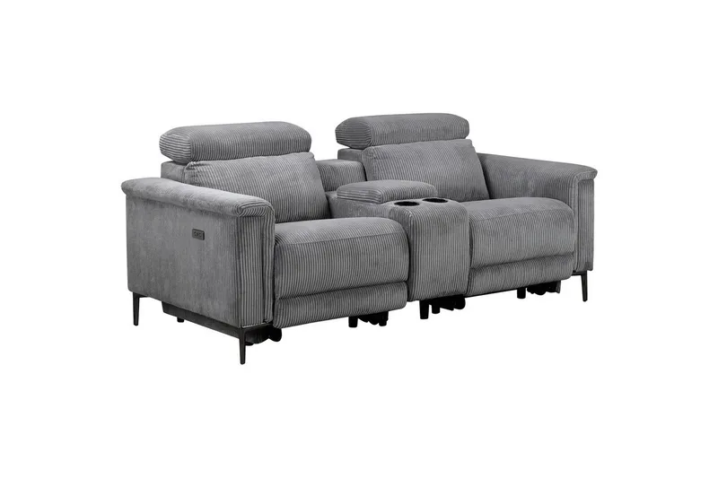 Lund 2-seter Reclinersofa 194 cm med Oppbevaring i Stoff, Grå