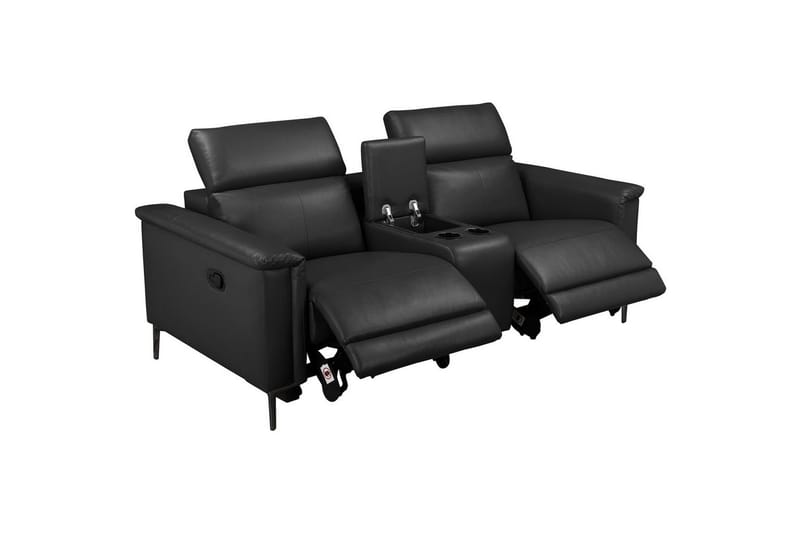 Lund 2-seter Reclinersofa med Oppbevaring i Kunstlær - Svart - Møbler - Sofaer - Reclinersofaer - 2 seters kinosofa & reclinersofa