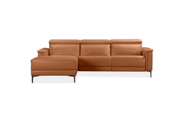Lund 3-seter Høyrevendt Hjørnesofa med Recliner og Sjeselong i Ekte Lær - Brun - Møbler - Sofaer - Reclinersofaer