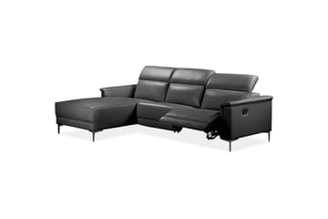 Lund 3-seter Høyrevendt Hjørnesofa med Recliner og Sjeselong i Ekte Lær - Svart - Møbler - Sofaer - Reclinersofaer