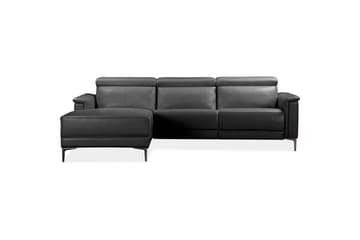 Lund 3-seter Høyrevendt Hjørnesofa med Recliner og Sjeselong i Ekte Lær - Svart - Møbler - Sofaer - Reclinersofaer