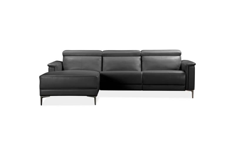 Lund 3-seter Høyrevendt Hjørnesofa med Recliner og Sjeselong i Ekte Lær - Svart - Møbler - Sofaer - Reclinersofaer
