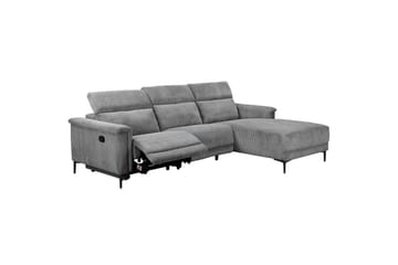 Lund 3-seter Høyrevendt Hjørnesofa med Recliner og Sjeselong i Kordfløyel - Grå - Møbler - Sofaer - Reclinersofaer