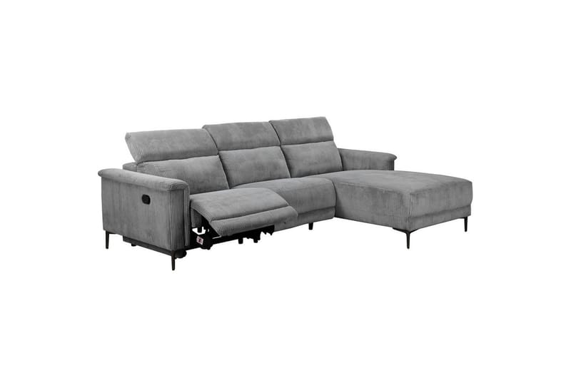 Lund 3-seter Høyrevendt Hjørnesofa med Recliner og Sjeselong i Kordfløyel - Grå - Møbler - Sofaer - Reclinersofaer