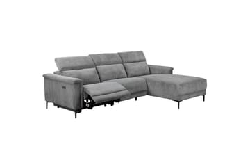 Lund 3-seter Høyrevendt Hjørnesofa med Recliner og Sjeselong i Kordfløyel - Grå - Møbler - Sofaer - Reclinersofaer