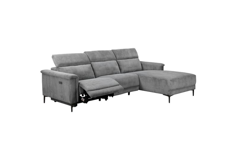 Lund 3-seter Høyrevendt Hjørnesofa med Recliner og Sjeselong i Kordfløyel - Grå - Møbler - Sofaer - Reclinersofaer