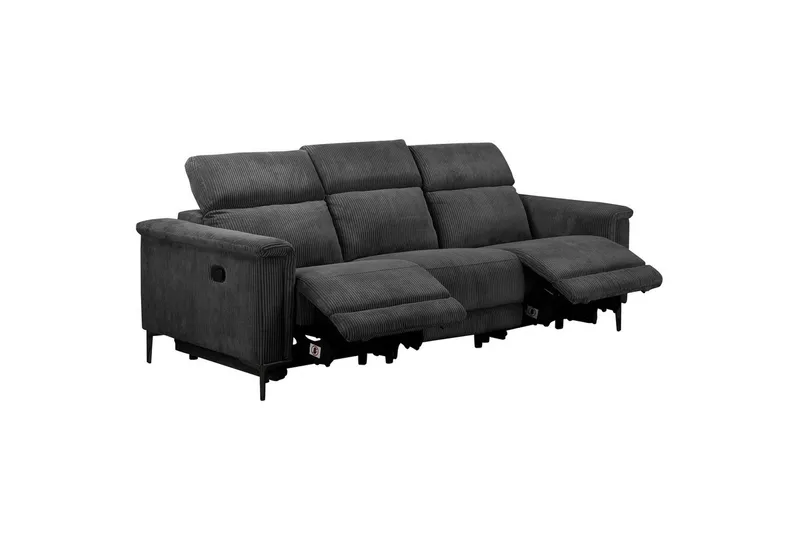 Lund 3-seter Rektangulær Kinosofa med Recliner 222 cm i Kordfløyel - Grå - Møbler - Sofaer - Reclinersofaer