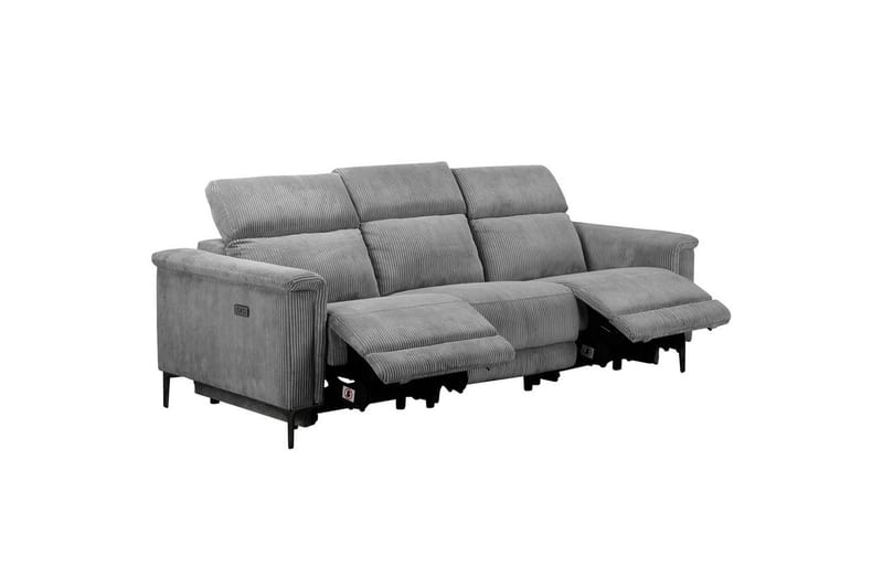 Lund 3-seter Rektangulær Kinosofa med Recliner 222 cm i Kordfløyel - Grå - Møbler - Sofaer - Reclinersofaer