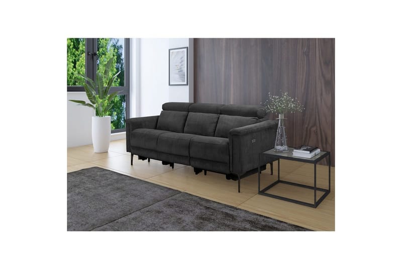Lund 3-seter Rektangulær Kinosofa med Recliner 222 cm i Kordfløyel - Grå - Møbler - Sofaer - Reclinersofaer