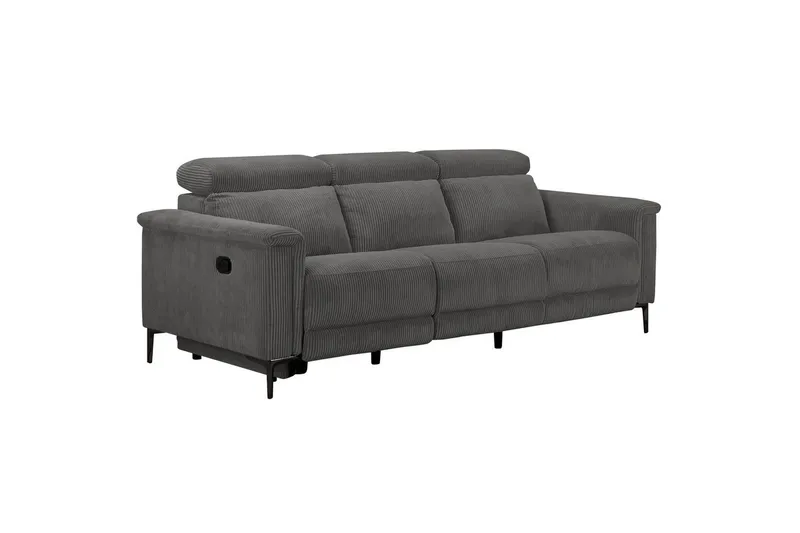 Lund 3-seter Rektangulær Kinosofa med Recliner 222 cm i Kordfløyel - Grå - Møbler - Sofaer - Reclinersofaer