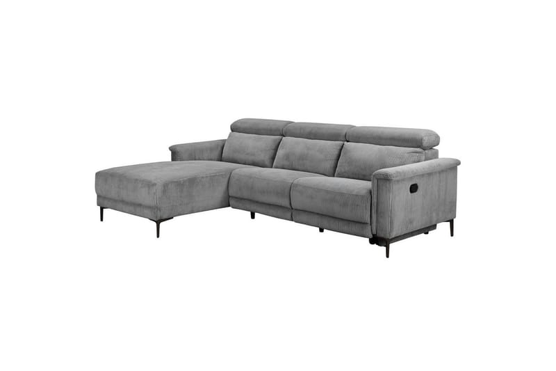 Lund 3-seter Venstrevendt Hjørnesofa med Recliner og Nakkestøtte i Kordfløyel - Grå - Møbler - Sofaer - Reclinersofaer