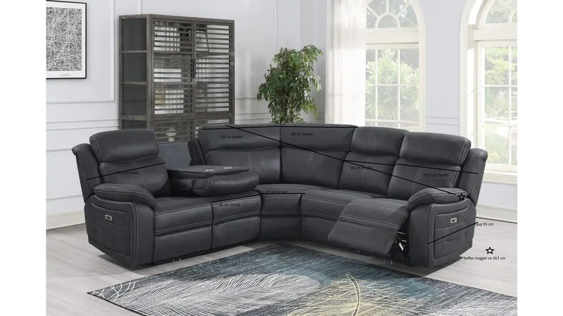 Reclinerhjørnesofa Rindal Elektrisk - grå - Møbler - Sofaer - Reclinersofaer