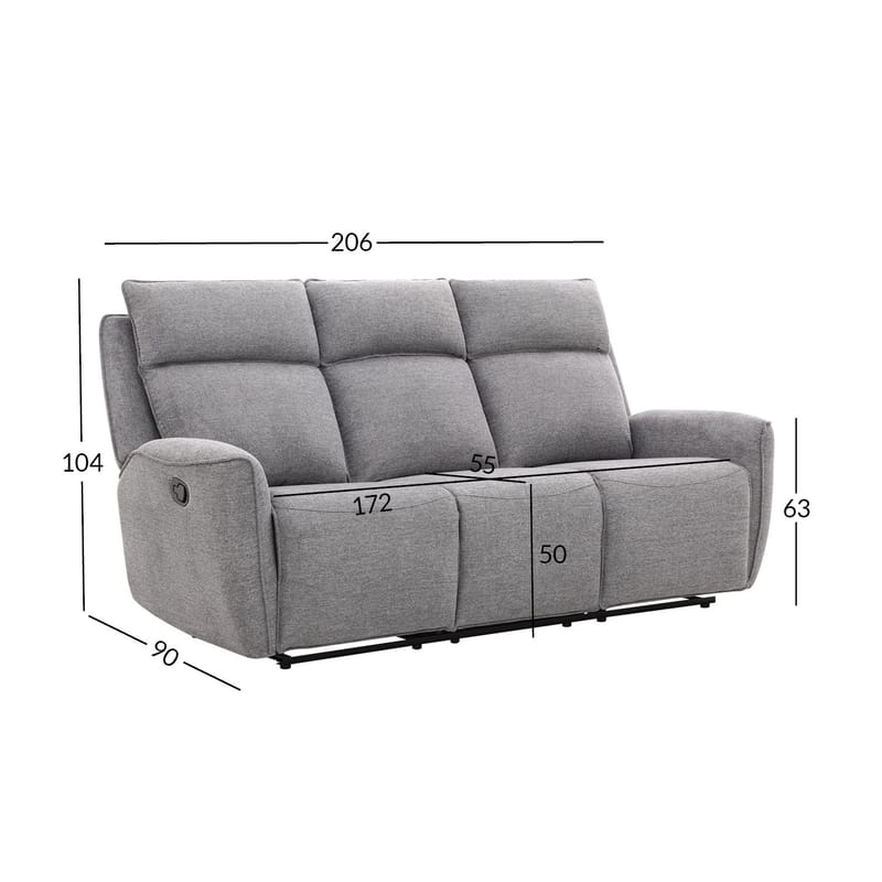 Reclinersofa Östvik 3-seter med manuell mekanisme - grå - Møbler - Sofaer - Reclinersofaer