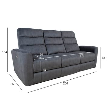 Reclinersofa Darvi 3-seter med elektrisk mekanisme - Grå fløyel - Møbler - Sofaer - Reclinersofaer