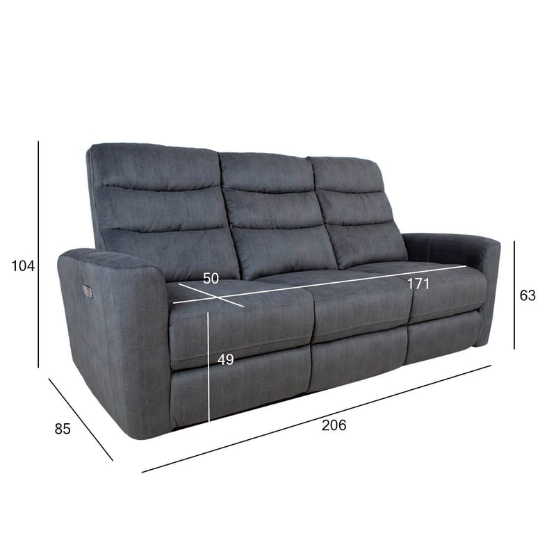 Reclinersofa Darvi 3-seter med elektrisk mekanisme - Grå fløyel - Møbler - Sofaer - Reclinersofaer