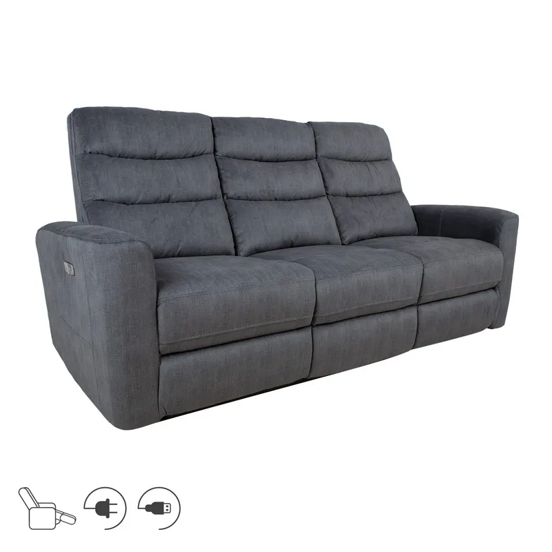 Reclinersofa Darvi 3-seter med elektrisk mekanisme, Grå fløyel