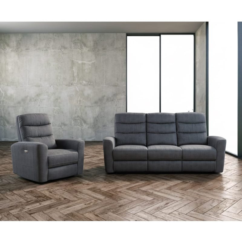 Reclinersofa Darvi 3-seter med elektrisk mekanisme - Grå fløyel - Møbler - Sofaer - Reclinersofaer