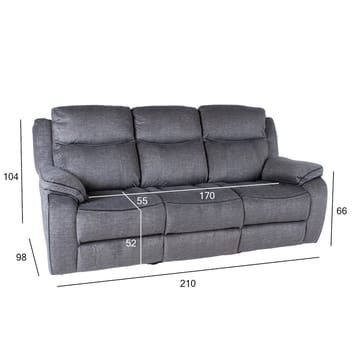 Reclinersofa Iskmar 3-seter med manuell mekanisme - Grå - Møbler - Sofaer - Reclinersofaer