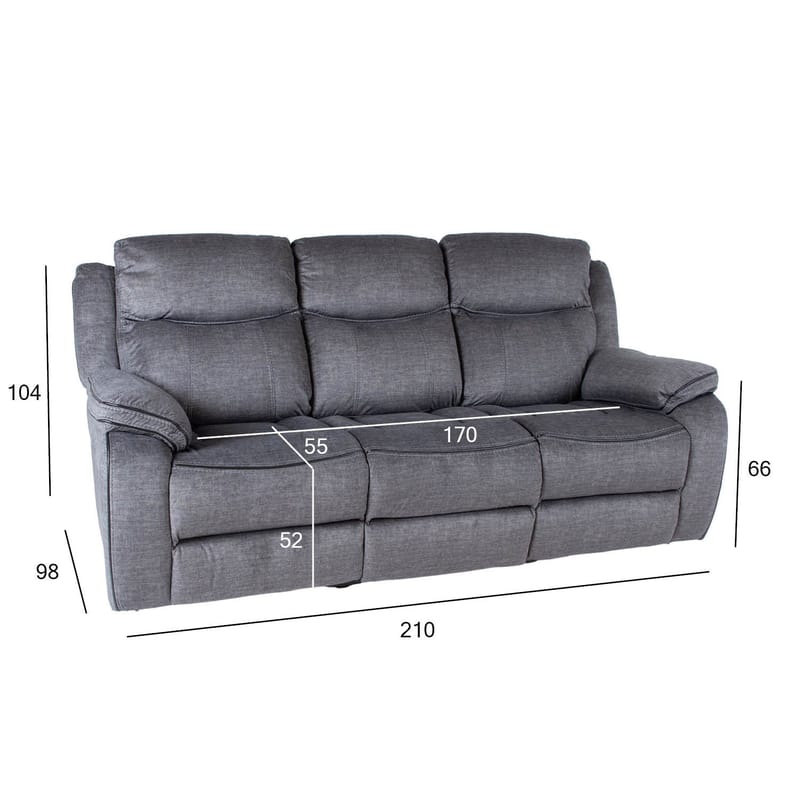 Reclinersofa Iskmar 3-seter med manuell mekanisme - Grå - Møbler - Sofaer - Reclinersofaer