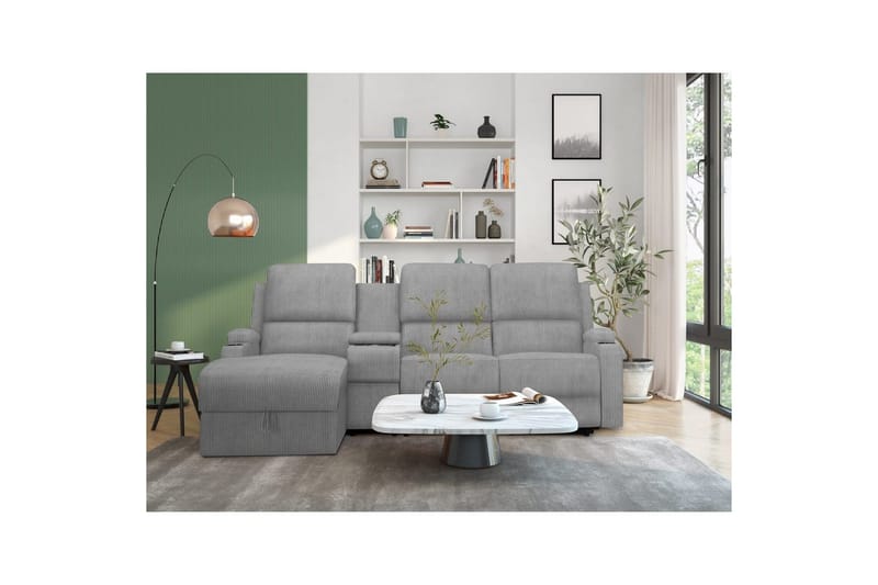 Reclinersofa med hjørne Loft24 Hjørnesofa 3-seter Loft24 Dallas Grå Venstrevendt - Møbler - Sofaer - Reclinersofaer