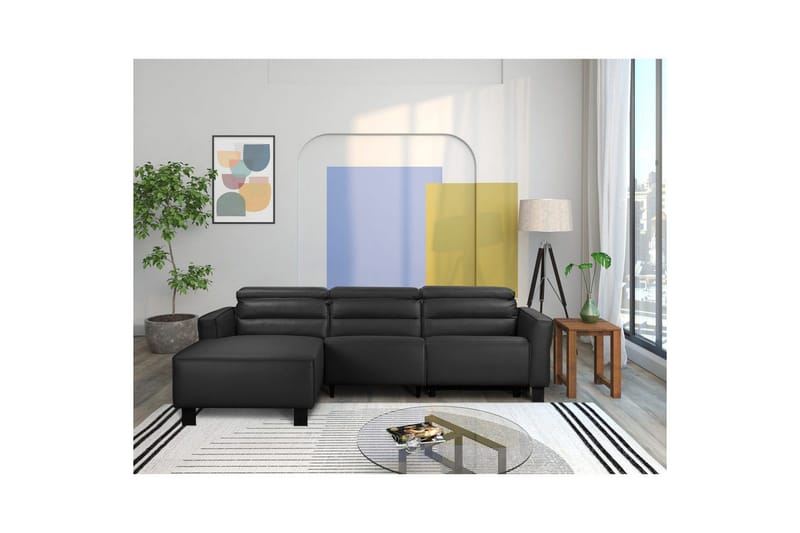 Reclinersofa med hjørne Loft24 Hjørnesofa Loft24 Carpari med elektrisk recliner Svart Venstrevendt Kunstskinn - Møbler - Sofaer - Reclinersofaer