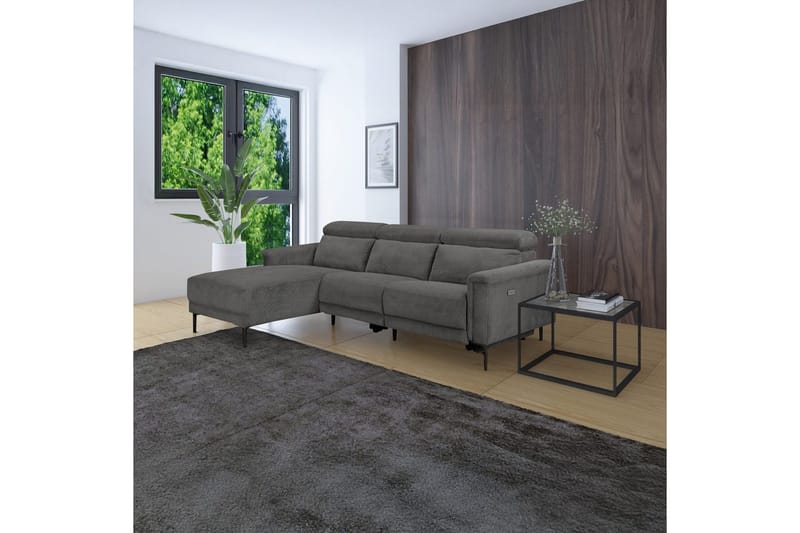 Reclinersofa med hjørne Loft24 Hjørnesofa Loft24 Lund med elektrisk recliner Grå Venstrevendt - Møbler - Sofaer - Reclinersofaer