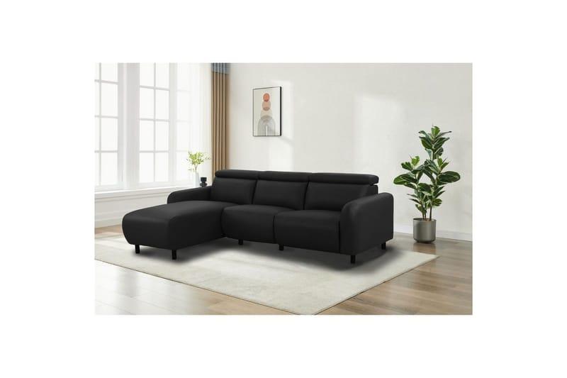 Reclinersofa med hjørne Loft24 Hjørnesofa Loft24 Skaane med elektrisk recliner Svart Venstrevendt Kunstskinn - Møbler - Sofaer - Reclinersofaer