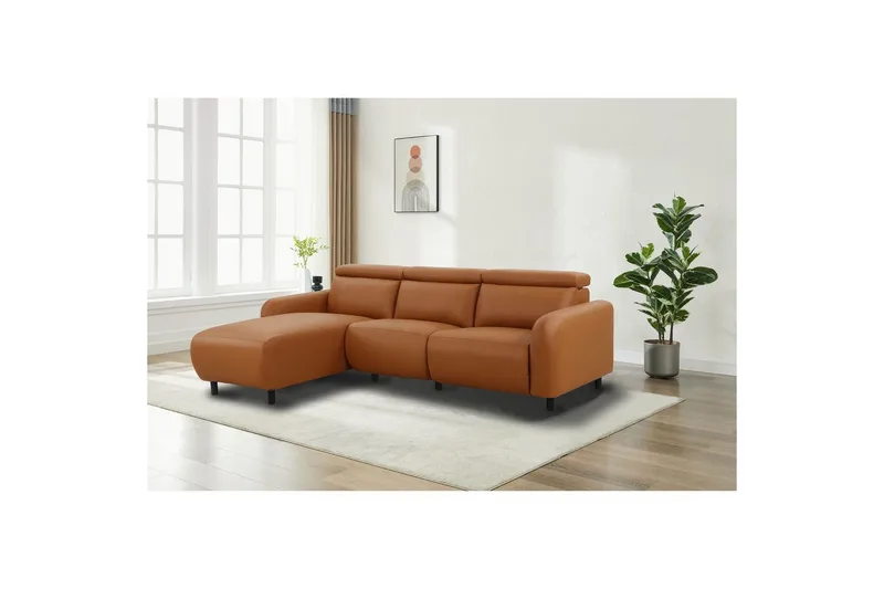 Reclinersofa med hjørne Loft24 Hjørnesofa Loft24 Skaane med manuell reclinerstol Brun Konstläder - Møbler - Sofaer - Reclinersofaer