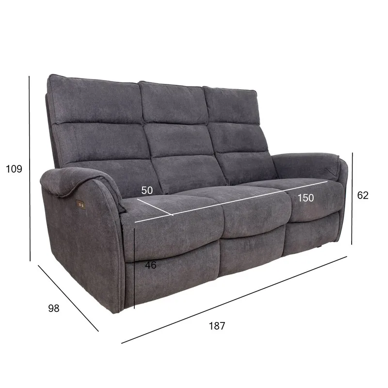 Reclinersofa Mörvik 3-seter med elektrisk mekanisme - blågrå - Møbler - Sofaer - Reclinersofaer