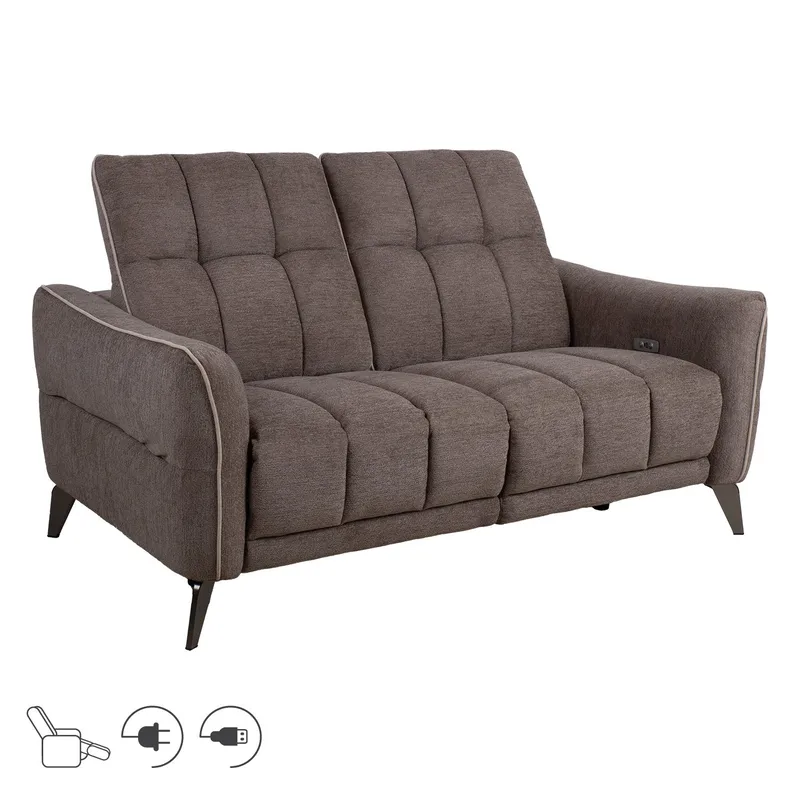 Reclinersofa Nordan 2-seter elektrisk, lys brun med beige kantsøm