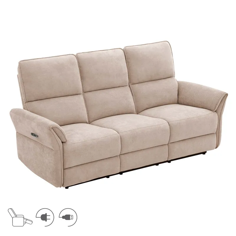 Reclinersofa Ravdal 3-seter med elektrisk mekanisme, lysebrun