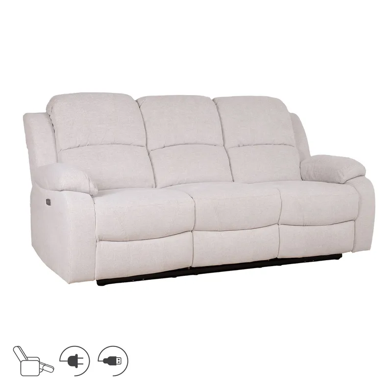 Reclinersofa Tränor 3-seter med elektrisk mekanisme, naturhvit