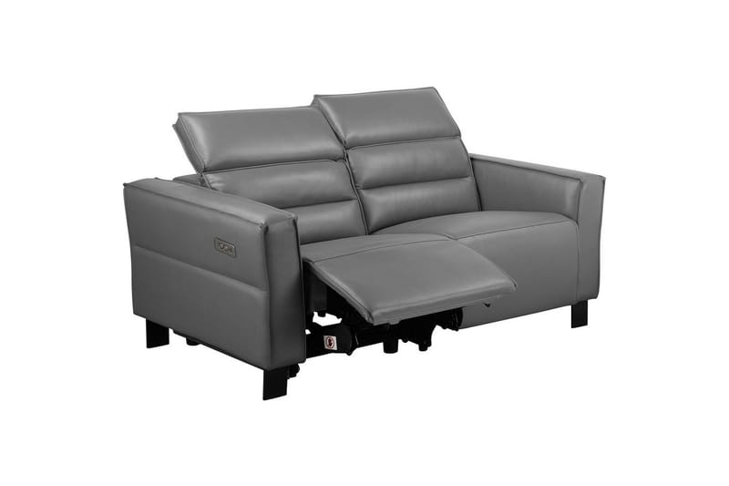 Reclinersofa uten hjørne Loft24 Sofa 2-seter Loft24 Carpari med elektrisk oppfellbart fotstøtte Grå Kunstskinn - Møbler - Sofaer - Reclinersofaer