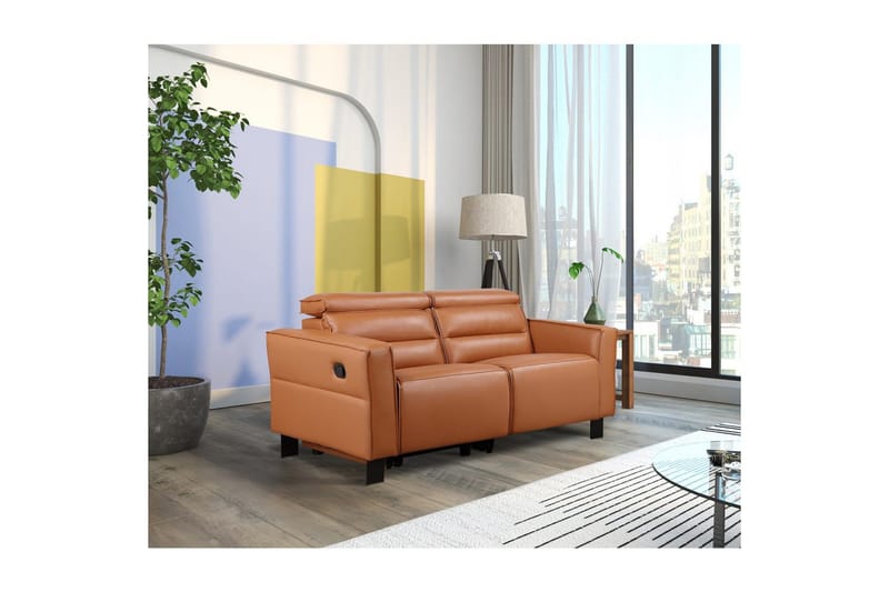Reclinersofa uten hjørne Loft24 Sofa 2-seter Loft24 Carpari med manuelt oppfellbart fotstøtte Brun Belfast-stoff - Møbler - Sofaer - Reclinersofaer
