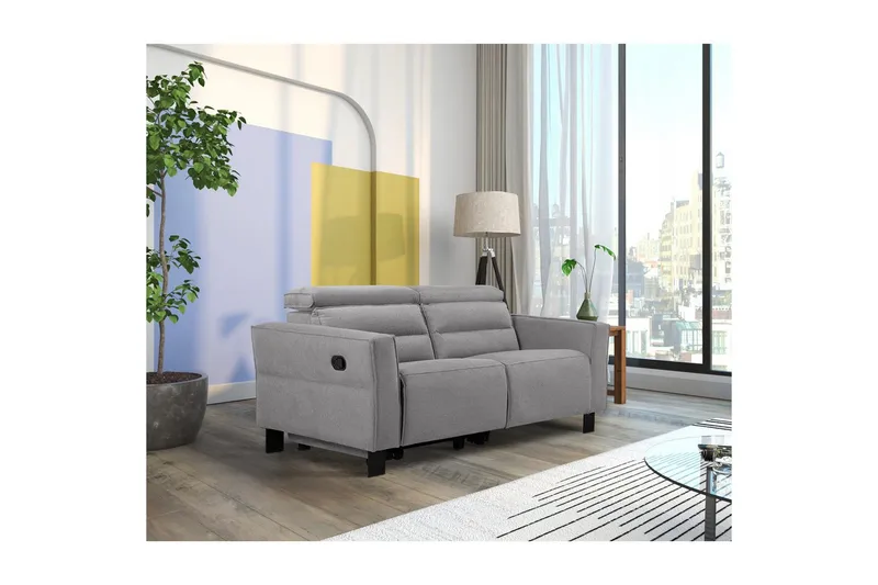 Reclinersofa uten hjørne Loft24 Sofa 2-seter Loft24 Carpari med manuelt oppfellbart fotstøtte Grå Belfast-stoff - Møbler - Sofaer - Reclinersofaer