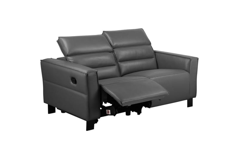 Reclinersofa uten hjørne Loft24 Sofa 2-seter Loft24 Carpari med manuelt oppfellbart fotstøtte Grå Kunstskinn - Møbler - Sofaer - Reclinersofaer