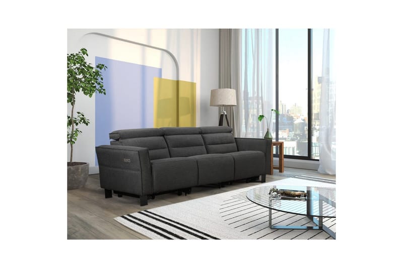 Reclinersofa uten hjørne Loft24 Sofa 3-seter Loft24 Carpari med 2 elektriske reclinere Grå Belfast-stoff - Møbler - Sofaer - Reclinersofaer