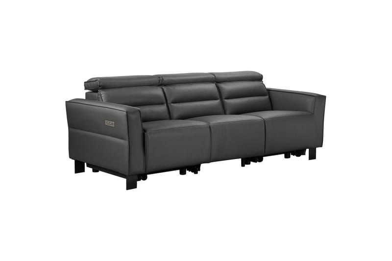 Reclinersofa uten hjørne Loft24 Sofa 3-seter Loft24 Carpari med 2 elektriske reclinere Grå Kunstskinn - Møbler - Sofaer - Reclinersofaer