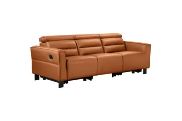 Reclinersofa uten hjørne Loft24 Sofa 3-seter Loft24 Carpari med 2 manuelle oppfellbare fotstøtter Brun Kunstskinn - Møbler - Sofaer - Reclinersofaer