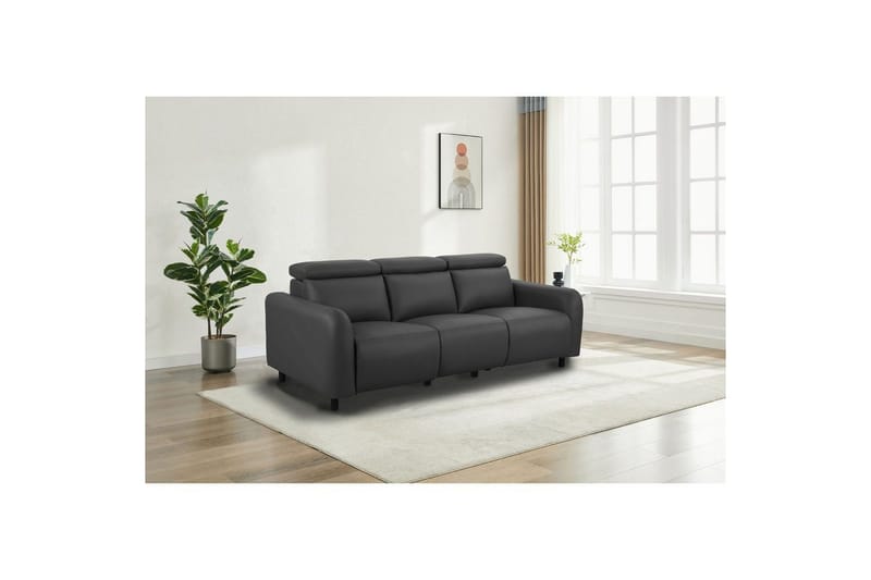 Reclinersofa uten hjørne Loft24 Sofa 3-seter Loft24 Skaane med 2 elektriske reclinere Grå Kunstskinn - Møbler - Sofaer - Reclinersofaer