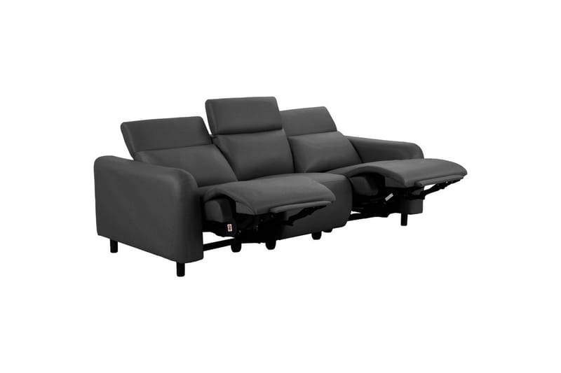 Reclinersofa uten hjørne Loft24 Sofa 3-seter Loft24 Skaane med 2 elektriske reclinere Grå Kunstskinn - Møbler - Sofaer - Reclinersofaer
