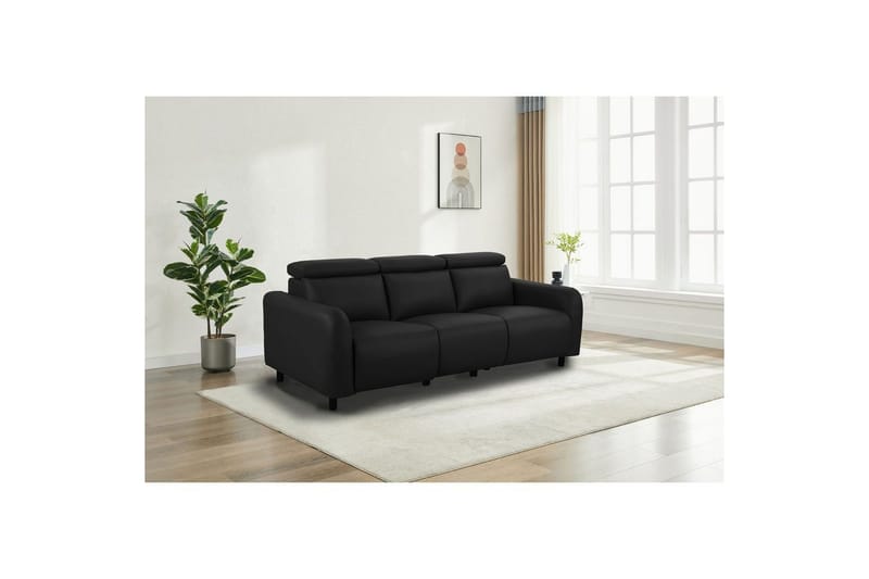 Reclinersofa uten hjørne Loft24 Sofa 3-seter Loft24 Skaane med 2 elektriske reclinere Svart Kunstskinn - Møbler - Sofaer - Reclinersofaer