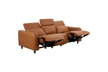 Skaane Dyp 3-seter Kinosofa med Recliner og Runde Armlener i Skinn - Brun - Møbler - Sofaer - Reclinersofaer