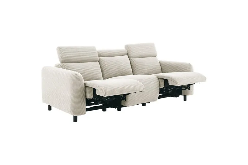 Skaane Dyp 3-seter Kinosofa med Recliner og Runde Armlener i Stoff - Hvit - Møbler - Sofaer - Reclinersofaer